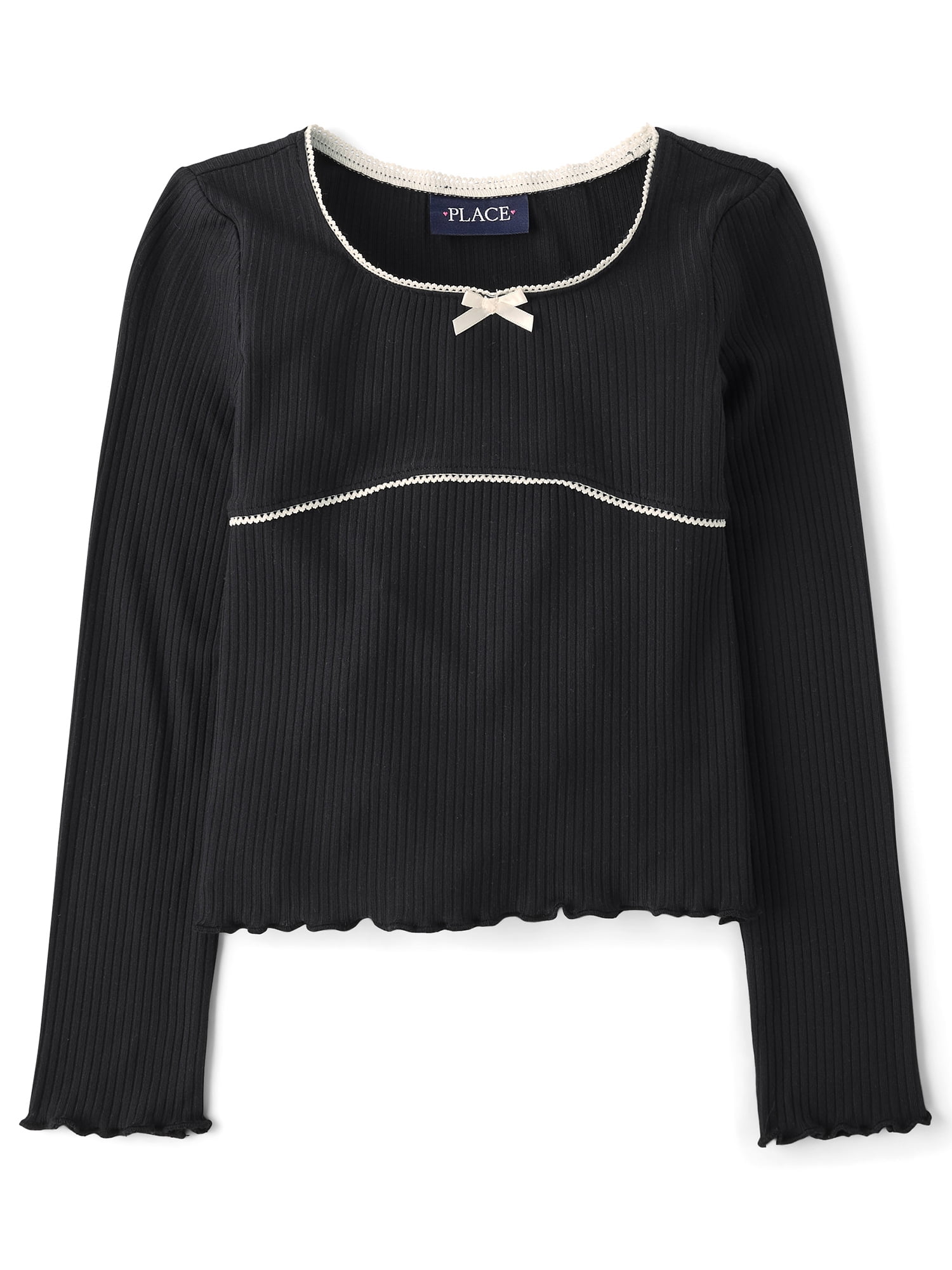 The Children's Place Girls Round Neck Long Sleeve Ribbed Lettuce Top, Sizes XS-XXL