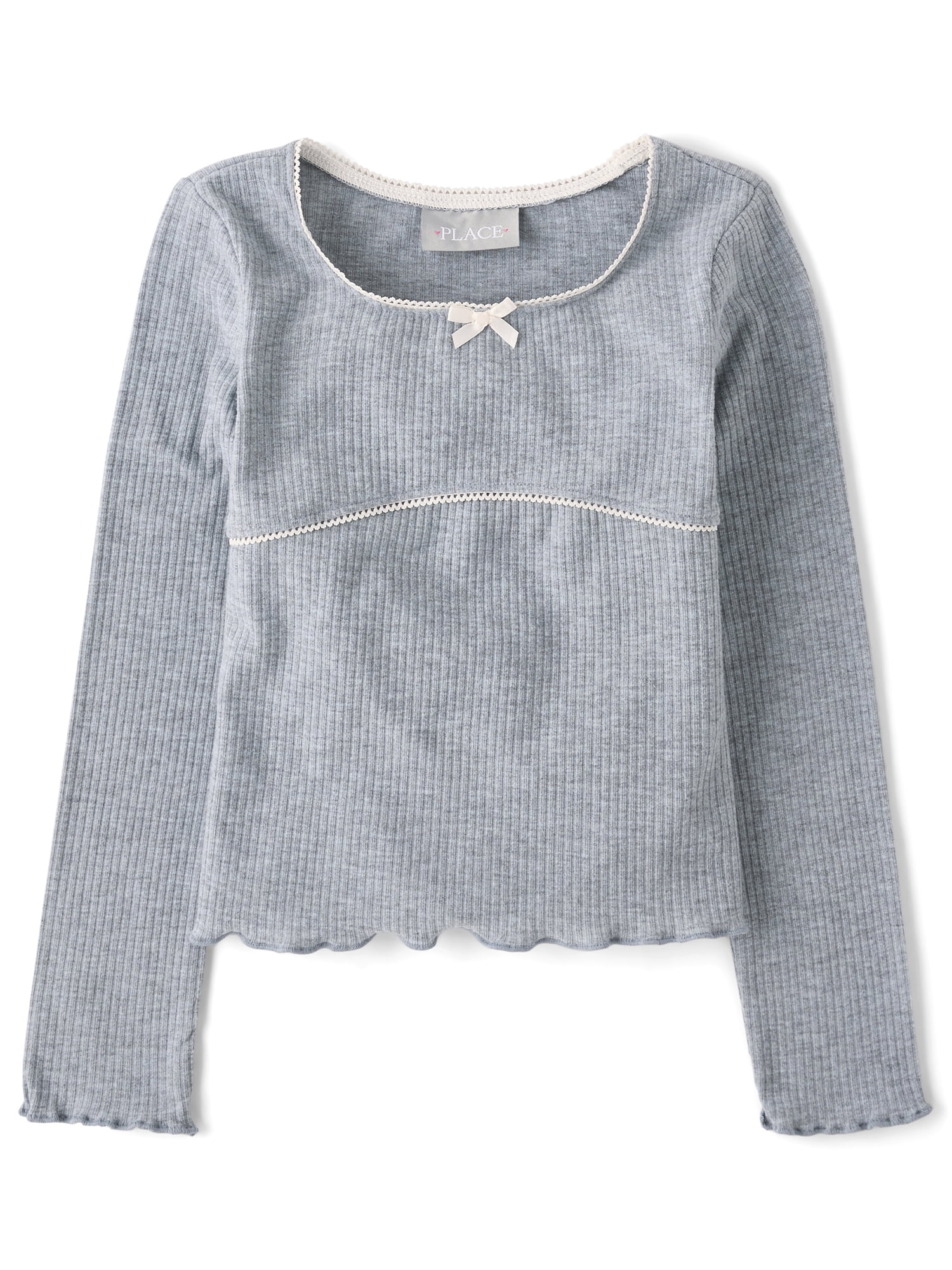 The Children's Place Girls Round Neck Long Sleeve Ribbed Lettuce Top, Sizes XS-XXL