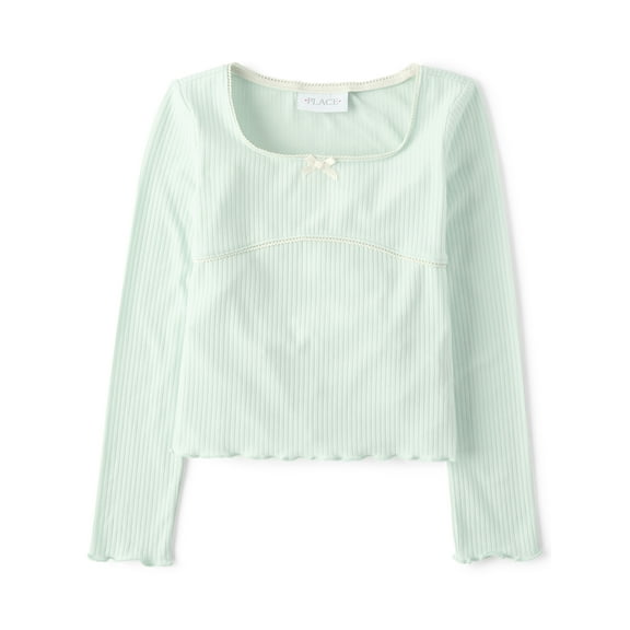 The Children's Place Girls Round Neck Long Sleeve Ribbed Lettuce Top, Sizes XS-XXL