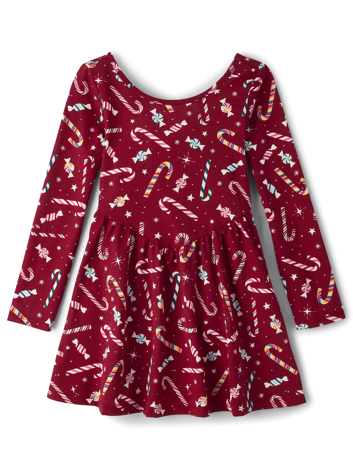 The Children's Place Girls Scoop Neck Long Sleeve Holiday V-Waist Dress, Sizes XS-XXL