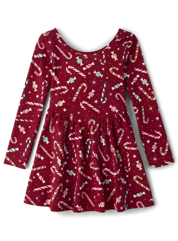 Girls Scoop Neck Long Sleeve Holiday V-Waist Dress, Sizes XS-XXL