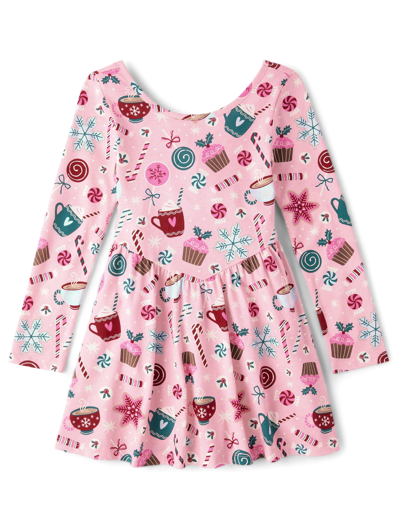 The Children's Place Girls Scoop Neck Long Sleeve Holiday V-Waist Dress, Sizes XS-XXL