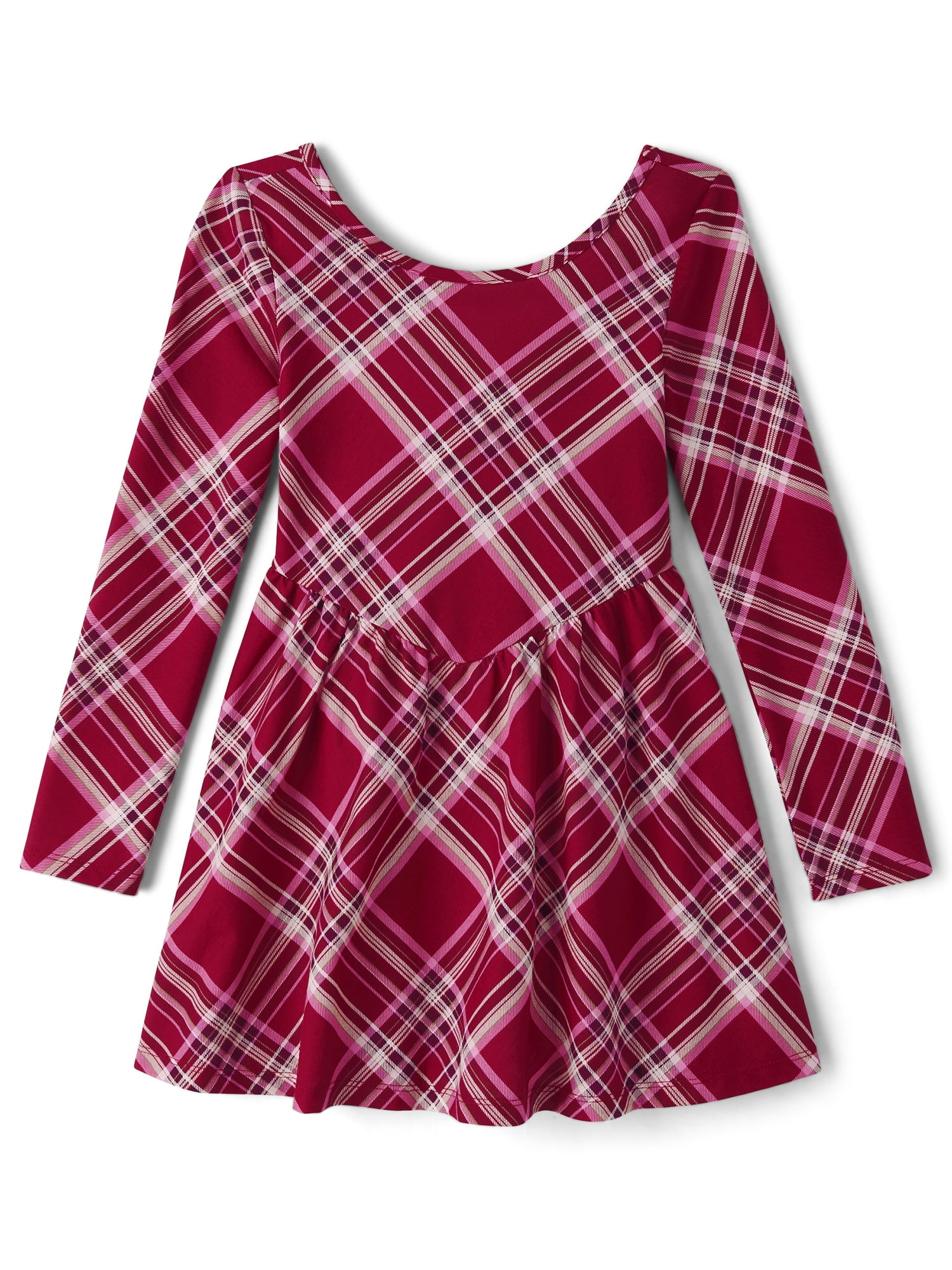 The Children's Place Girls Scoop Neck Long Sleeve Plaid V-Waist Dress, Sizes XS-XXL