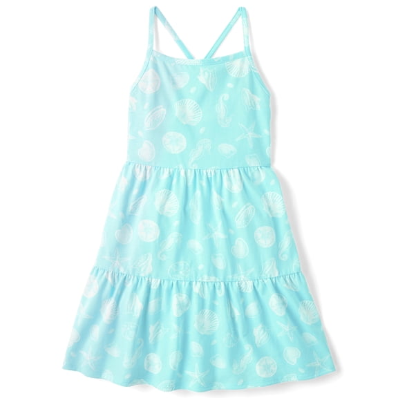 The Children's Place Girls Seashell Sleeveless Cross Back Tiered Dress, Sizes XS-XXL