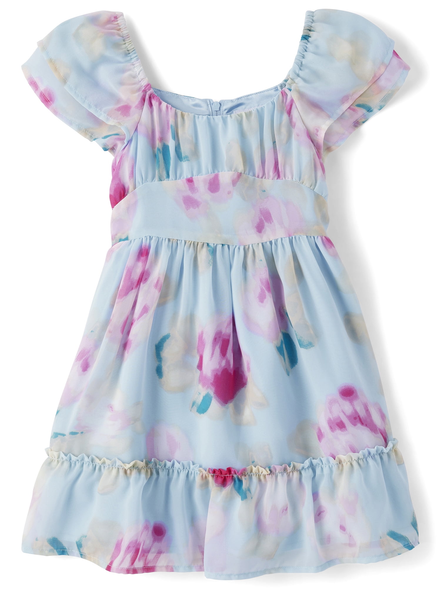 The Children's Place Girls Short Flutter Sleeve Floral Chiffon Ruffle Dress, Sizes XS-XXL