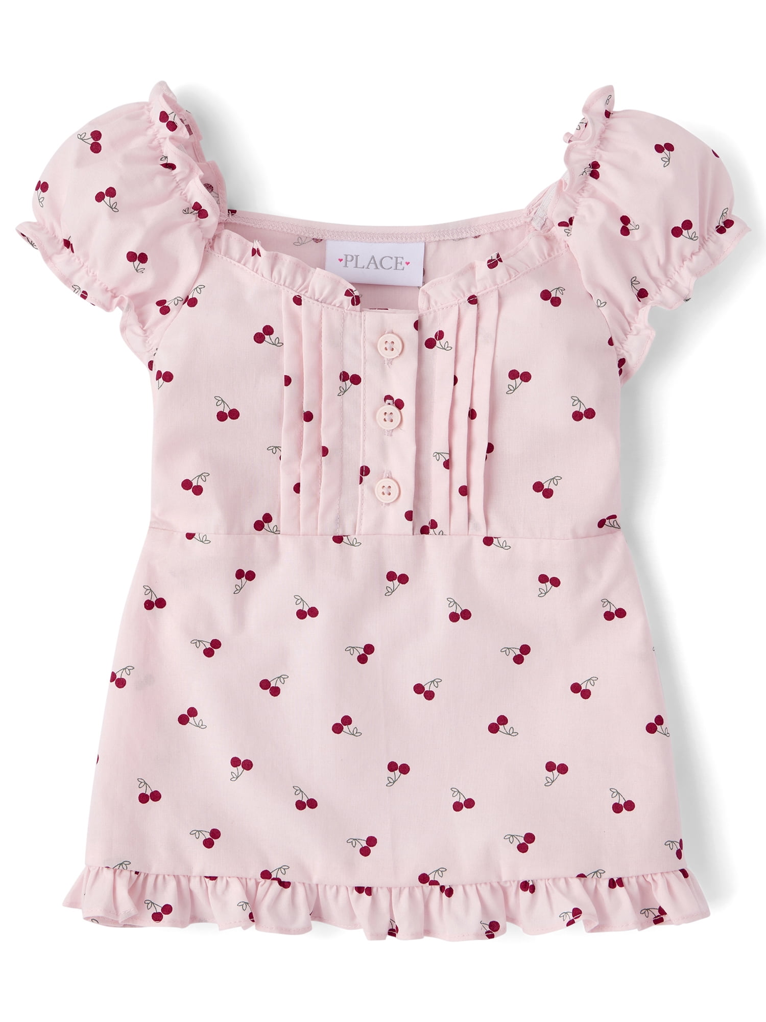 The Children's Place Girls Short Puff Sleeve Cherry Ruffle Poplin Blouse, Sizes XS-XXL
