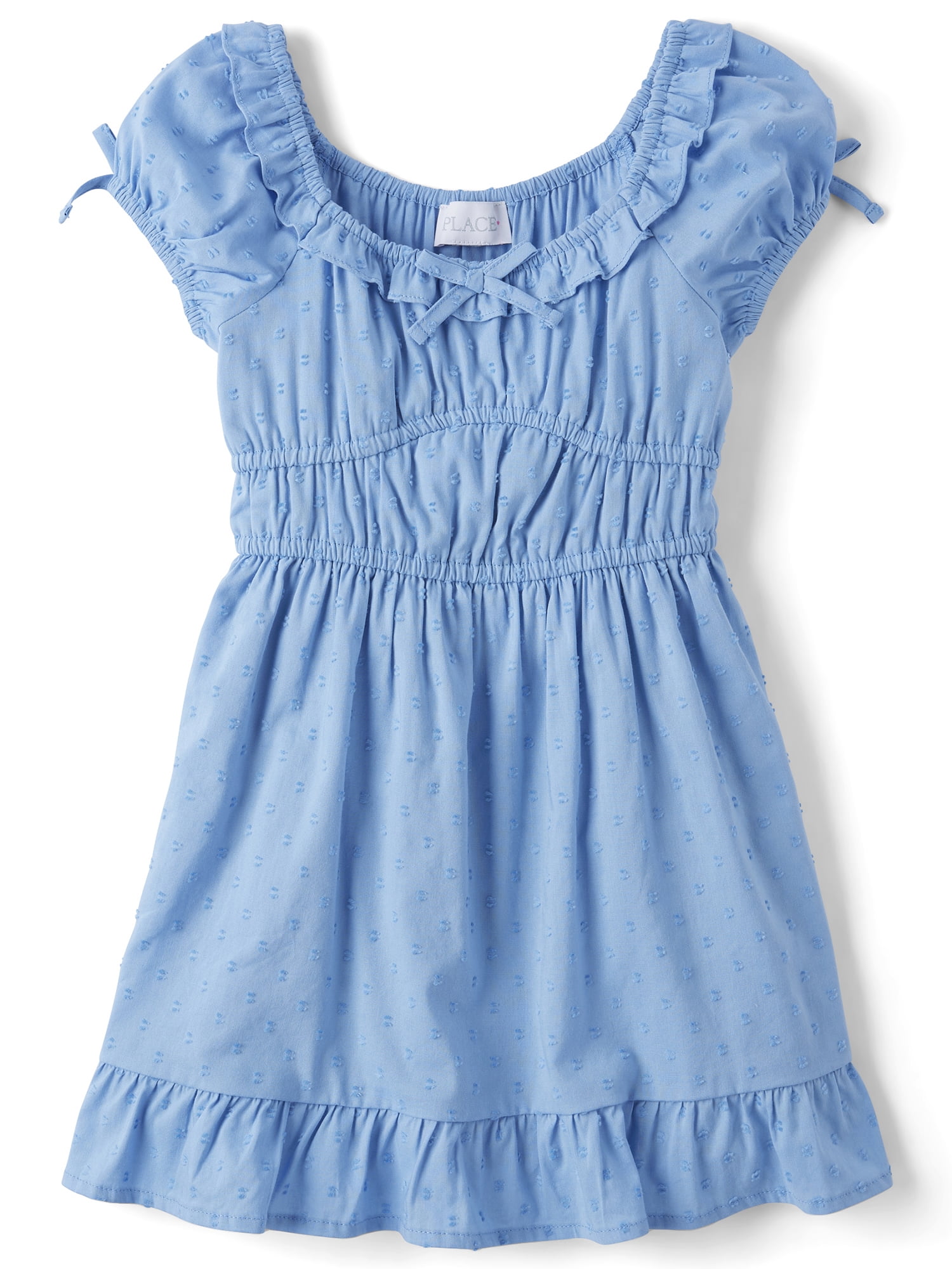 The Children's Place Girls Short Puff Sleeve Clip Dot Ruffle Dress, Sizes XS-XXL