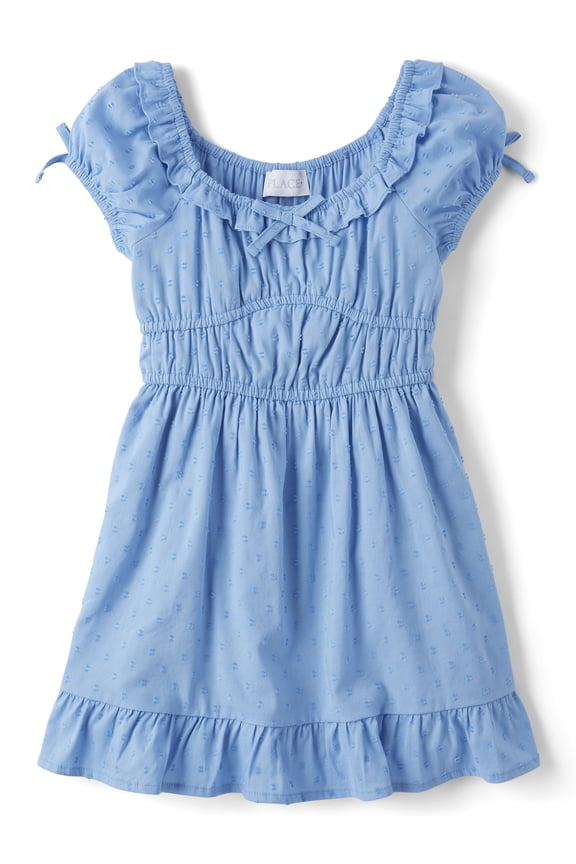 Girls Short Puff Sleeve Clip Dot Ruffle Dress, Sizes XS-XXL