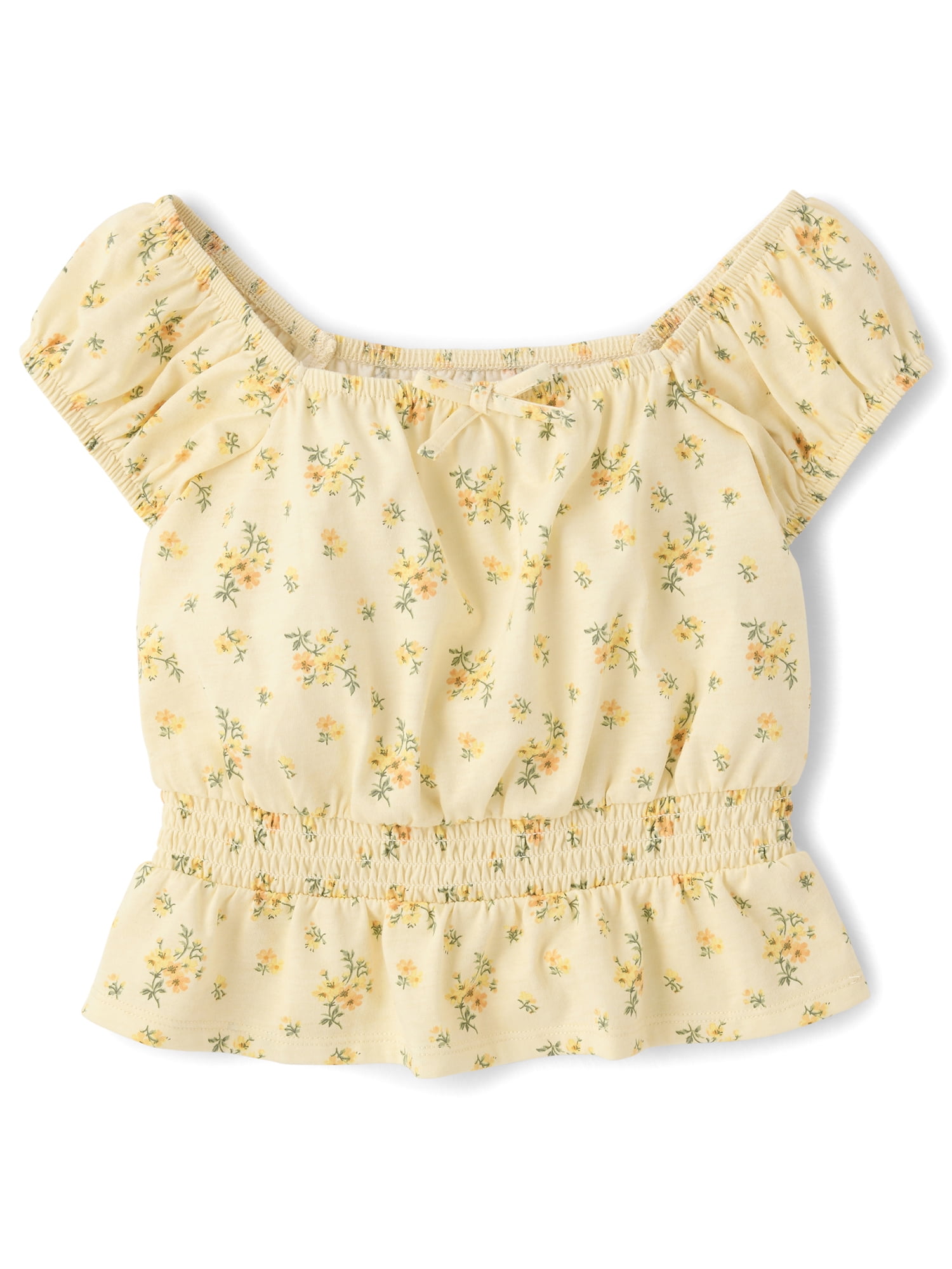 The Children's Place Girls Short Puff Sleeve Floral Smocked Top, Sizes XS-XXL