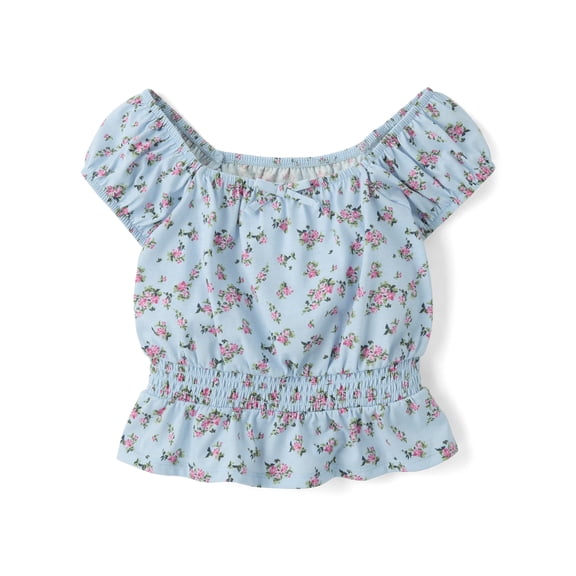 The Children's Place Girls Short Puff Sleeve Floral Smocked Top, Sizes XS-XXL