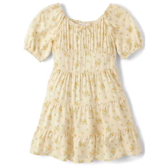 The Children's Place Girls Short Puff Sleeve Floral Tiered Corset Dress, Sizes XS-XXL