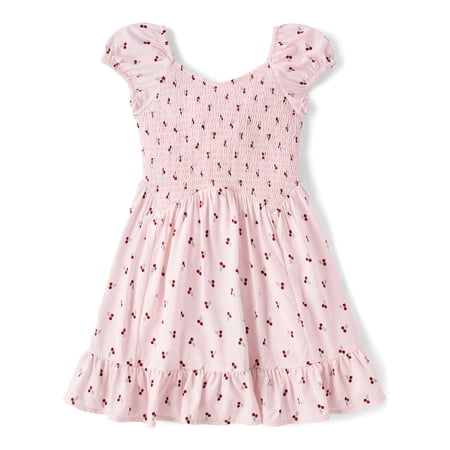 The Children's Place Girls Short Puff Sleeve Print Smocked Ruffle Dress, Sizes XS-XXL