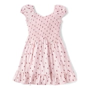 The Childrens Place Girls Short Puff Sleeve Print Smocked Ruffle Dress, Sizes XS-XXL