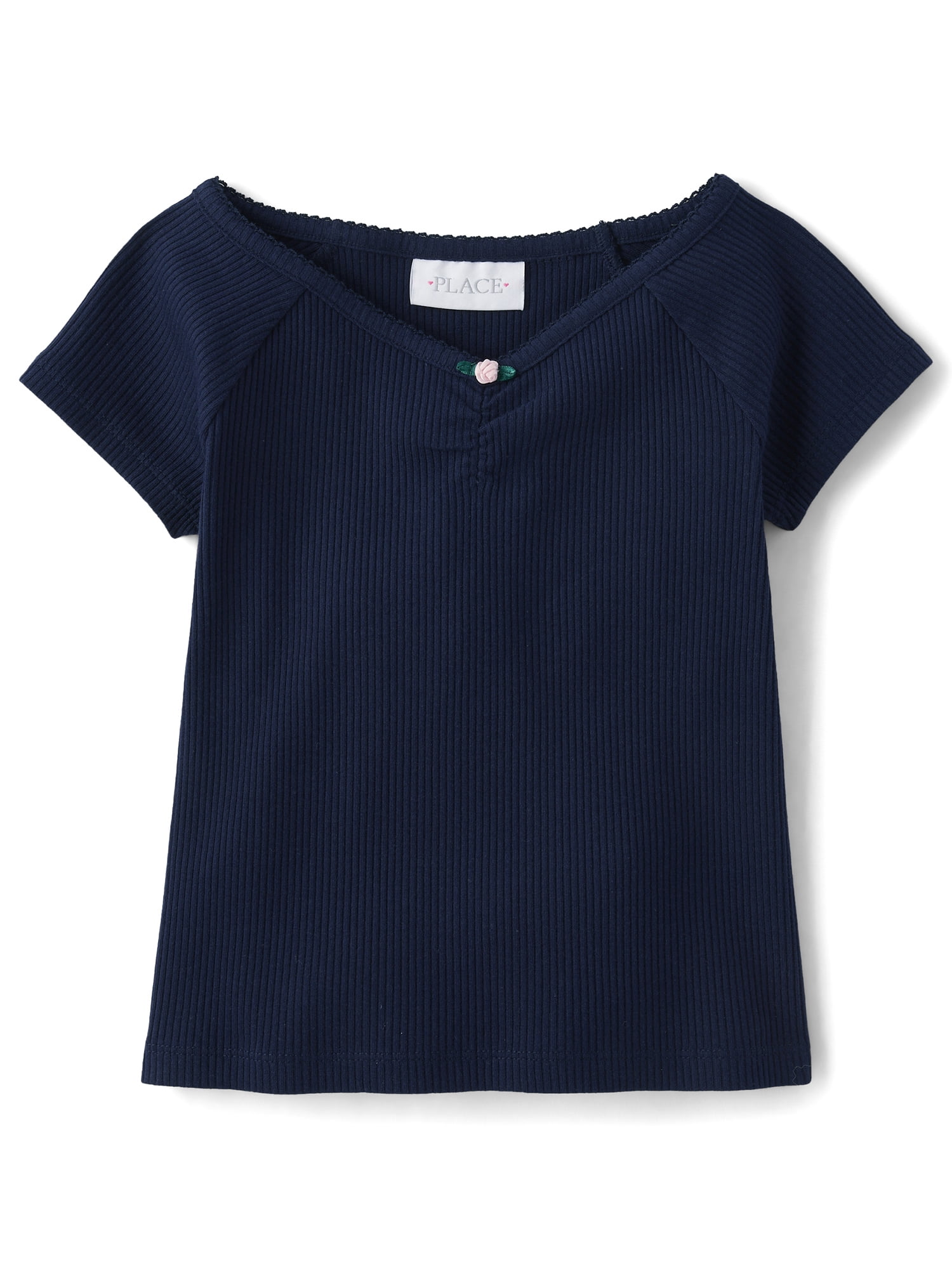 The Children's Place Girls Short Raglan Sleeve V-Neck Ribbed Cinched Top, Sizes XS-XXL