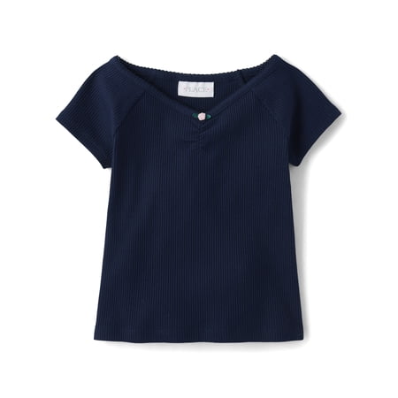The Children's Place Girls Short Raglan Sleeve V-Neck Ribbed Cinched Top, Sizes XS-XXL