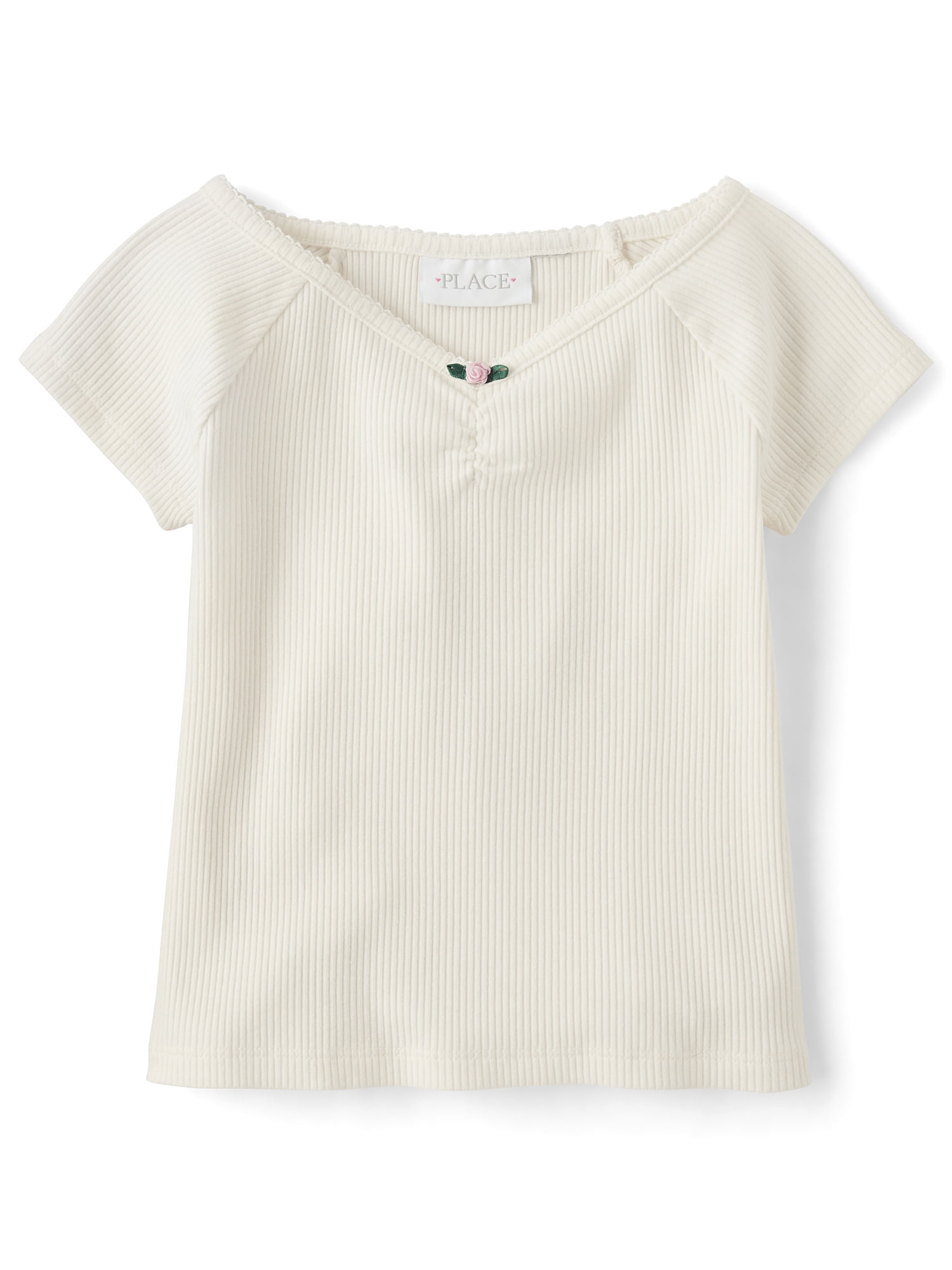 The Children's Place Girls Short Raglan Sleeve V-Neck Ribbed Cinched Top, Sizes XS-XXL
