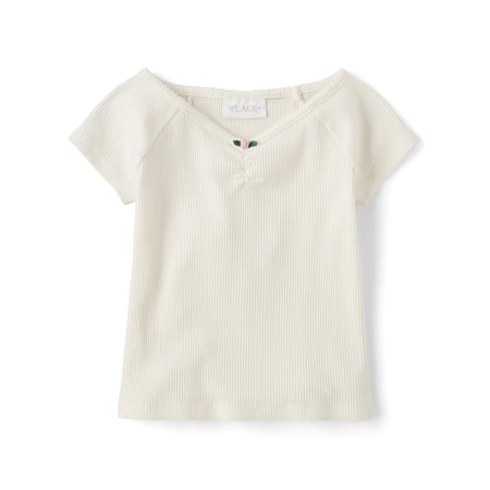 The Children's Place Girls Short Raglan Sleeve V-Neck Ribbed Cinched Top, Sizes XS-XXL