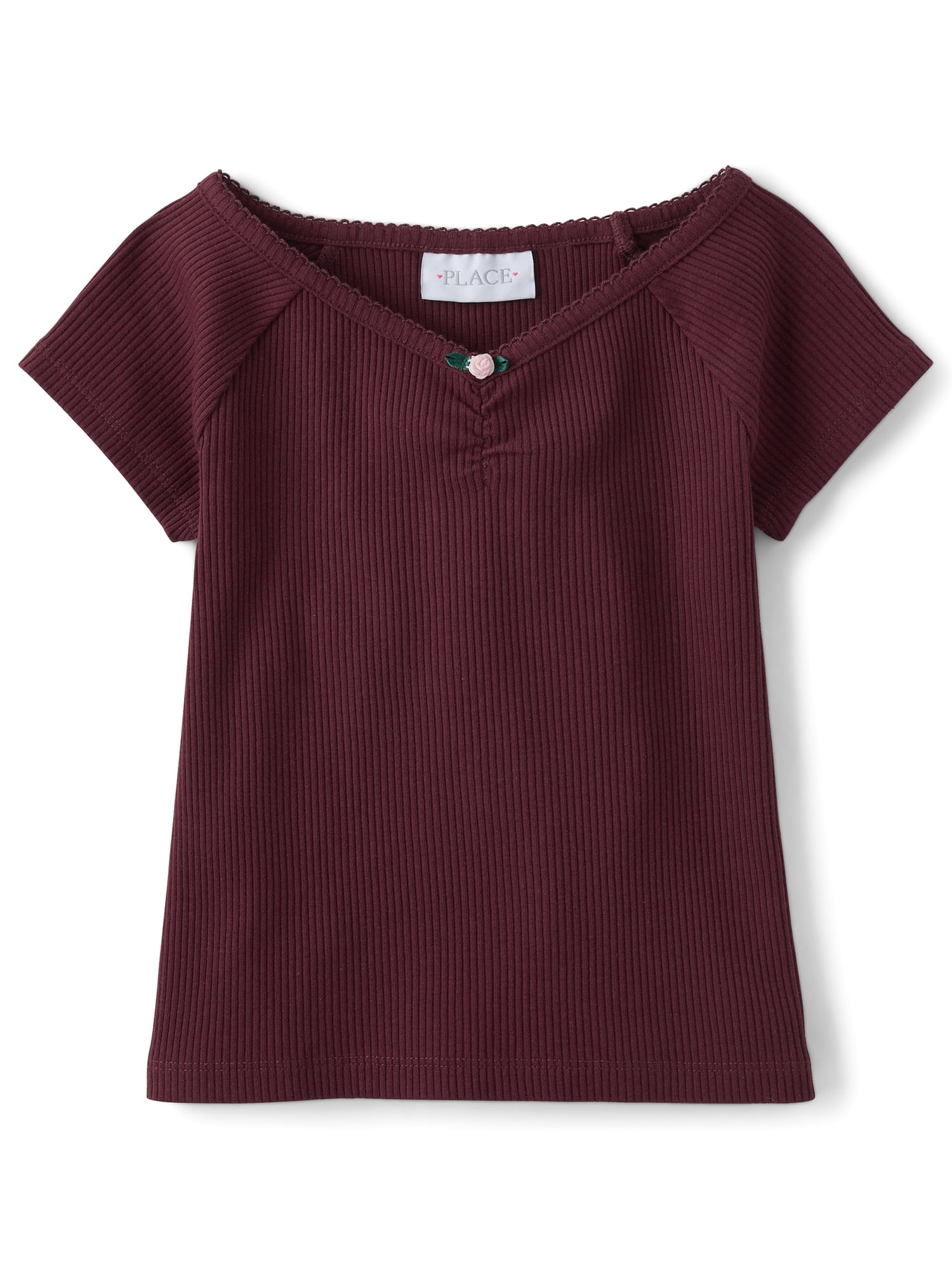 The Children's Place Girls Short Raglan Sleeve V-Neck Ribbed Cinched Top, Sizes XS-XXL