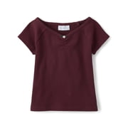Girls Short Raglan Sleeve V-Neck Ribbed Cinched Top, Sizes XS-XXL
