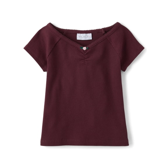 The Children's Place Girls Short Raglan Sleeve V-Neck Ribbed Cinched Top, Sizes XS-XXL