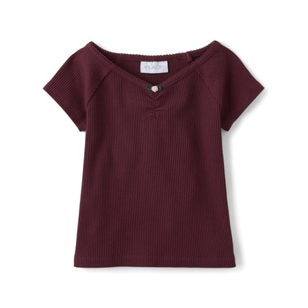 The Children's Place Girls Short Raglan Sleeve V-Neck Ribbed Cinched Top, Sizes XS-XXL
