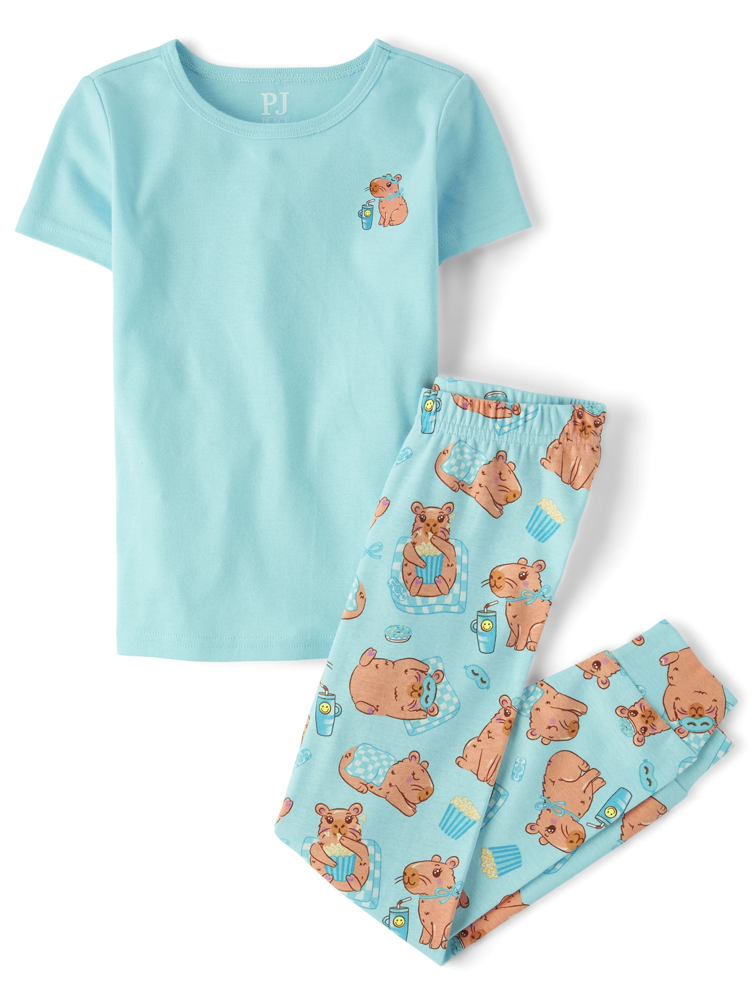 The Children's Place Girls Short Sleeve Capybara Print Snug Fit Cotton Pajamas, Sizes 4-16