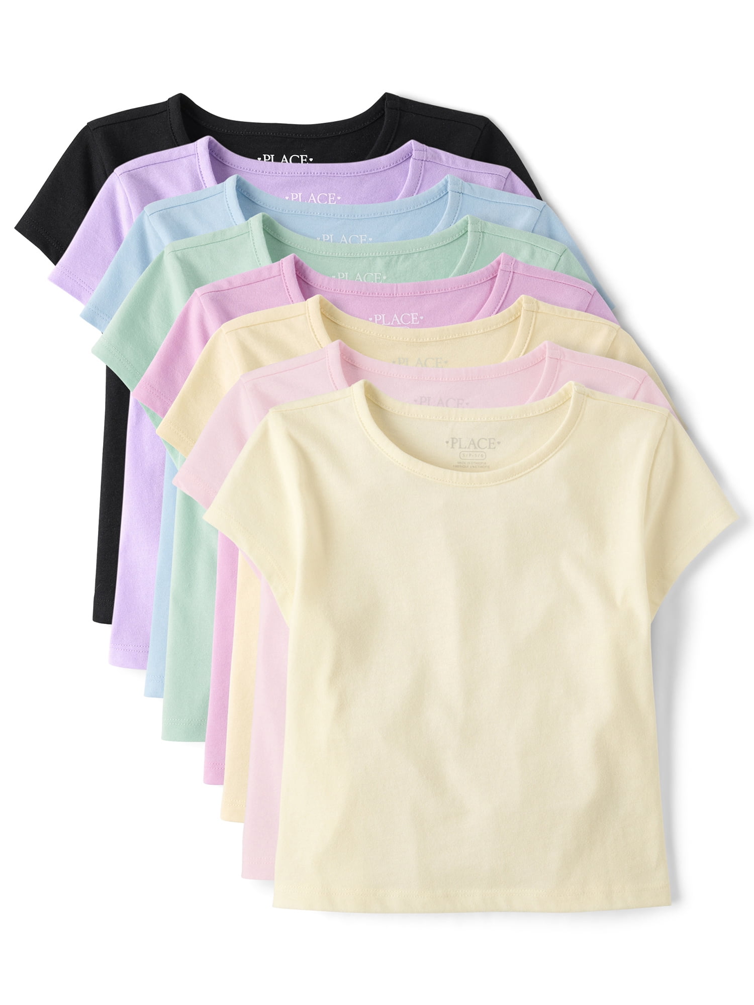 The Children's Place Girls Short Sleeve Crewneck Everyday Tee, 8-Pack, Sizes XS-XXL