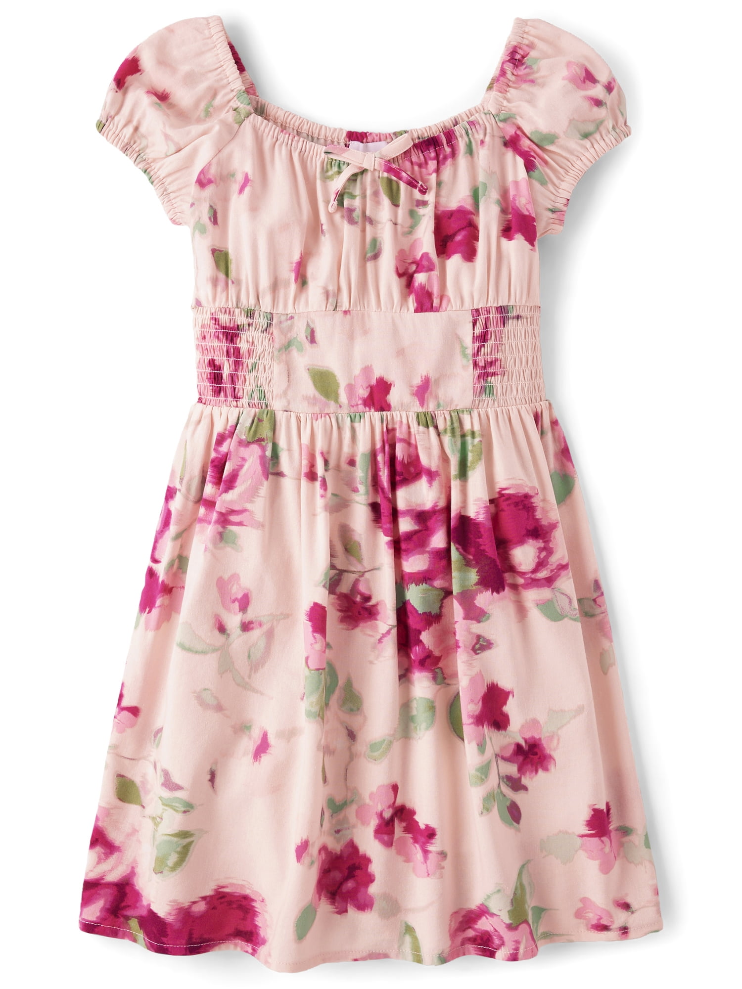 The Children's Place Girls Short Sleeve Floral Print Smocked Dress, Sizes XS-XXL