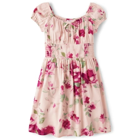 The Children's Place Girls Short Sleeve Floral Print Smocked Dress, Sizes XS-XXL