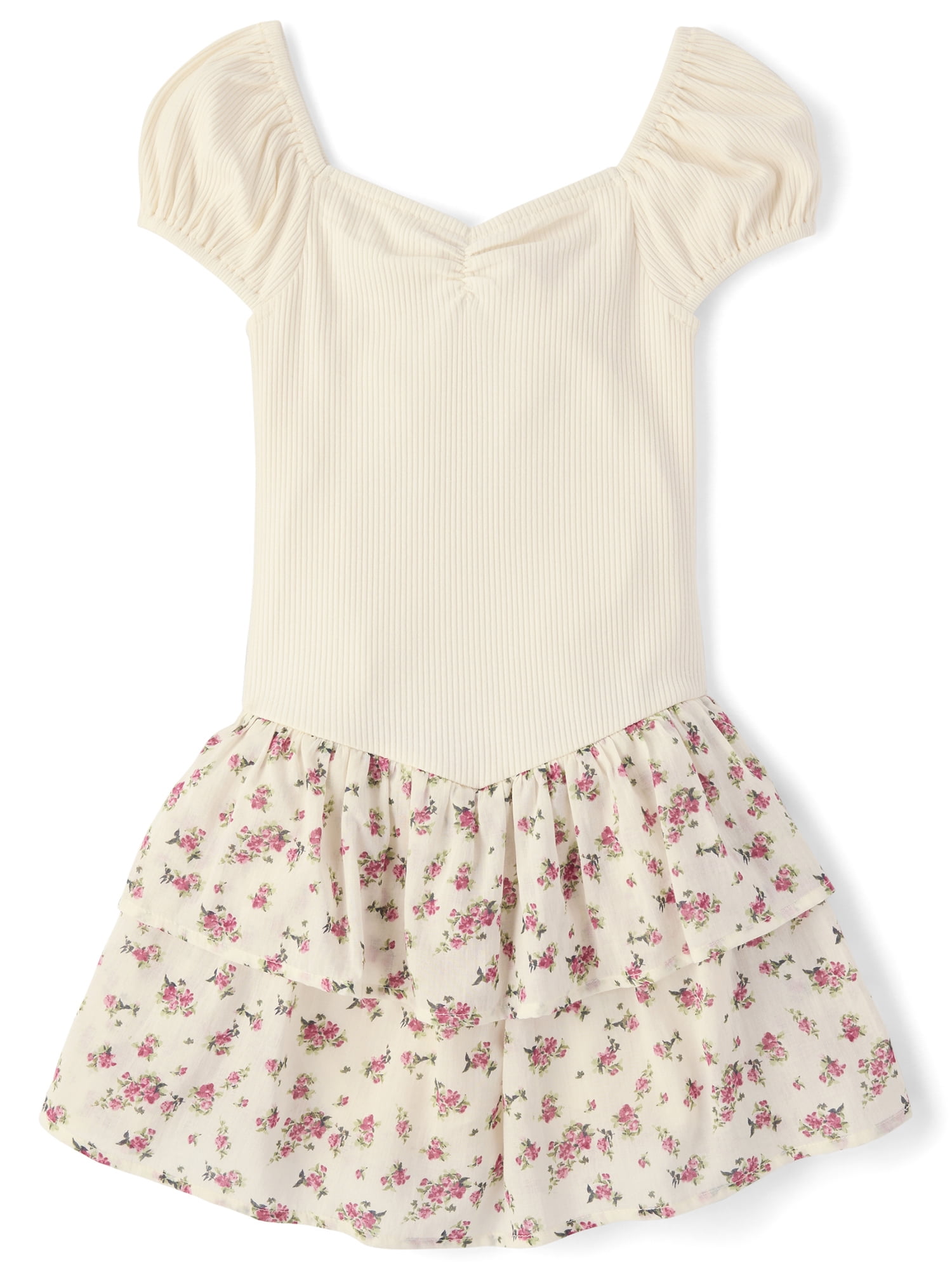 The Children's Place Girls Short Sleeve Floral Tiered V-Waist Dress, Sizes XS-XXL