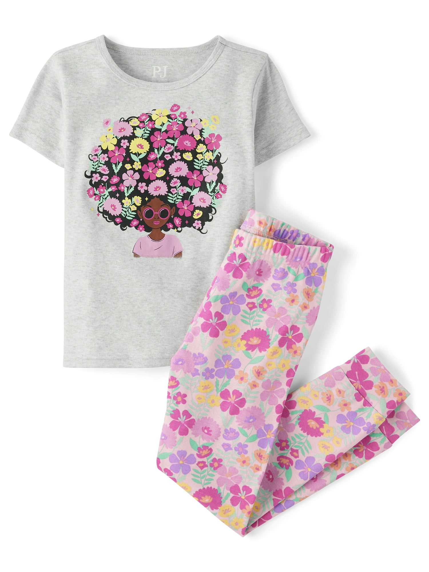 The Children's Place Girls Short Sleeve Flower Hair Snug Fit Cotton Pajamas, Sizes 4-16