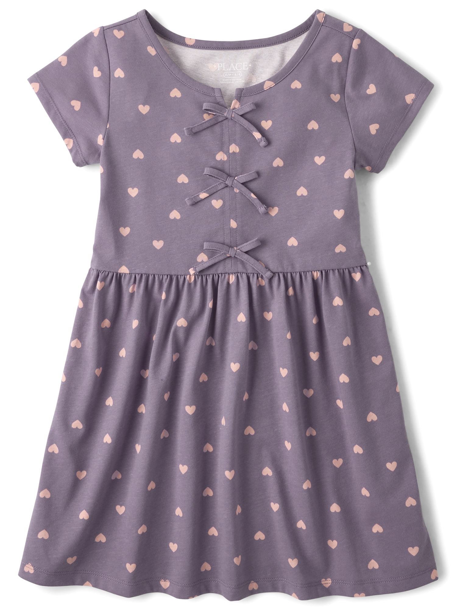 The Children's Place Girls Short Sleeve Heart Bow Dress, Sizes XS-XXL