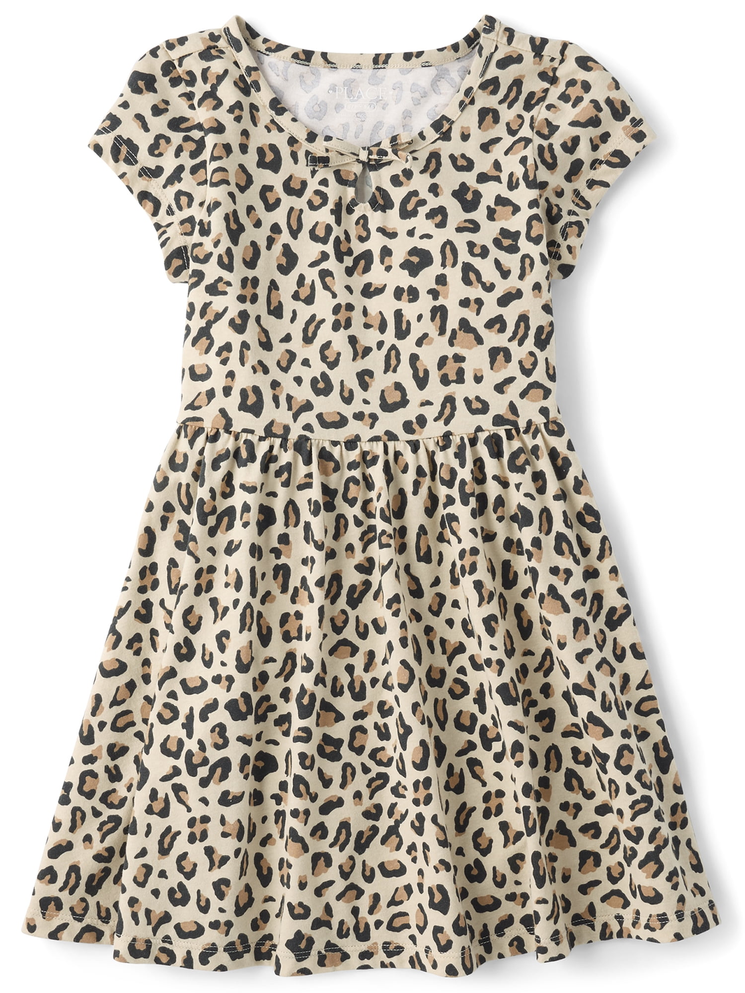 The Children's Place Girls Short Sleeve Leopard Keyhole Dress, Sizes XS-XXL