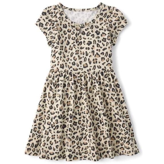 The Children's Place Girls Short Sleeve Leopard Keyhole Dress, Sizes XS-XXL