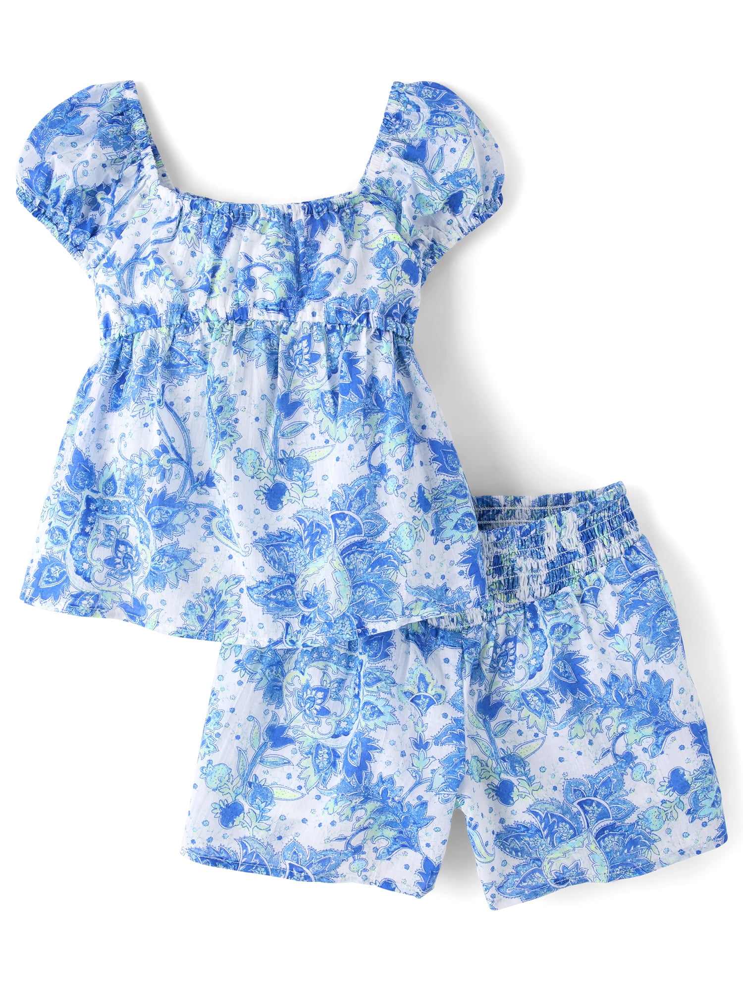 The Children's Place Girls Short Sleeve Paisley Textured Outfit Set, 2-Piece, Sizes XS-XXL