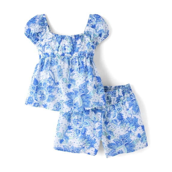 The Children's Place Girls Short Sleeve Paisley Textured Outfit Set, 2-Piece, Sizes XS-XXL