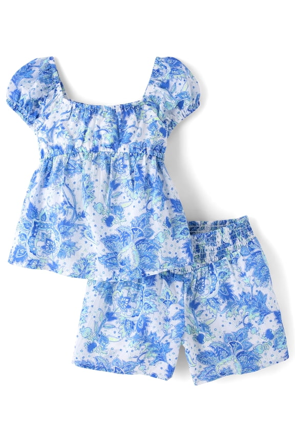 Girls Short Sleeve Paisley Textured Outfit Set, 2-Piece, Sizes XS-XXL