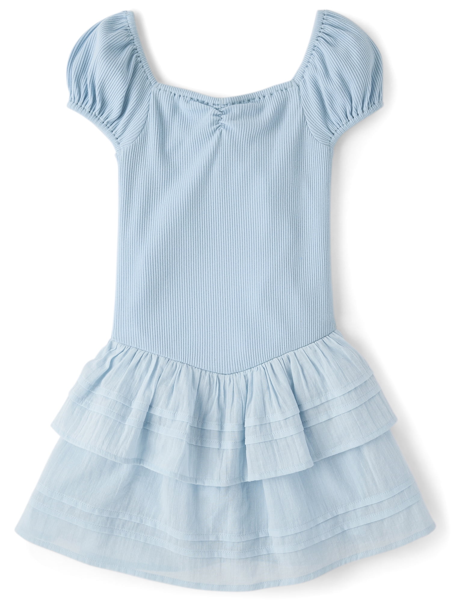 The Children's Place Girls Short Sleeve Pleated Tiered V-Waist Dress, Sizes XS-XXL