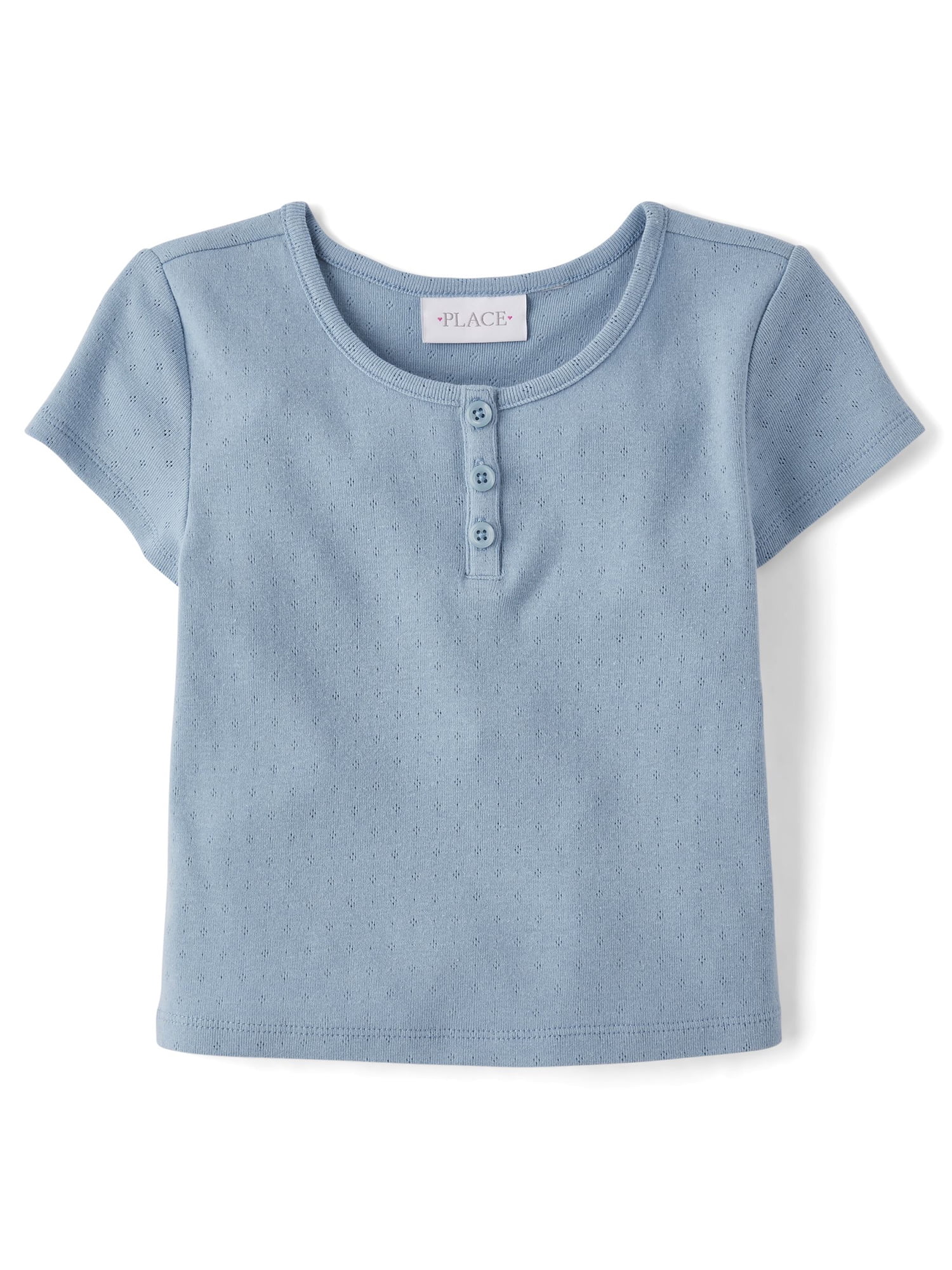 The Children's Place Girls Short Sleeve Pointelle Henley Top, Sizes XS-XXL