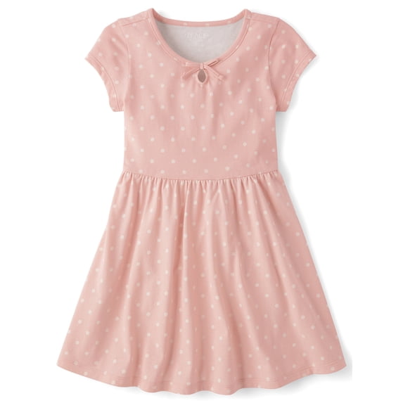 The Children's Place Girls Short Sleeve Polka Dot Keyhole Dress, Sizes XS-XXL