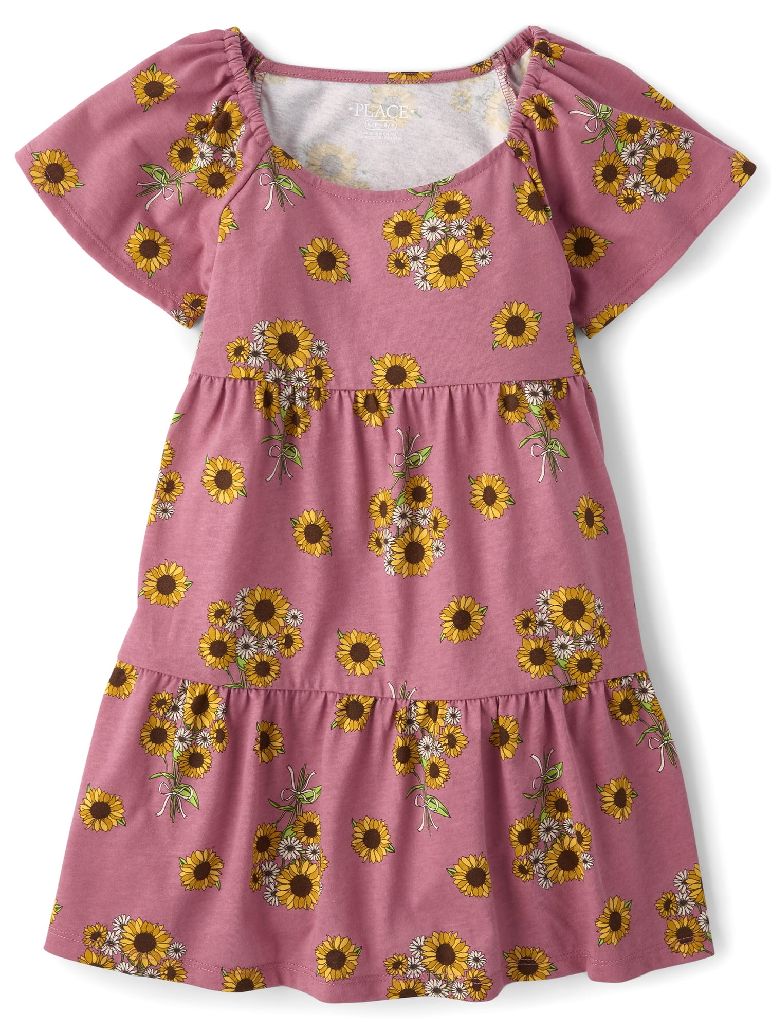 The Children's Place Girls Short Sleeve Print Tiered Flutter Dress, Sizes XS-XXL
