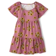 The Childrens Place Girls Short Sleeve Print Tiered Flutter Dress, Sizes XS-XXL