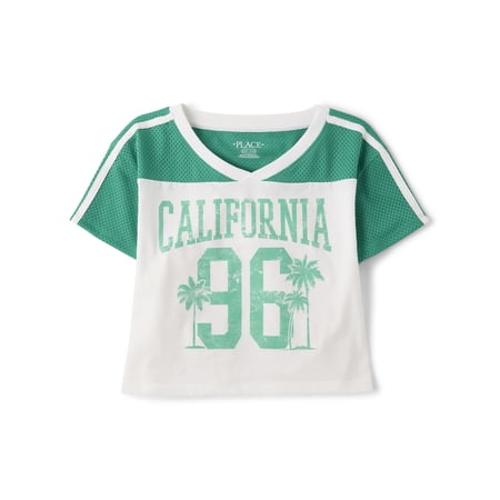 The Children's Place Girls Short Sleeve Quick Dry Mesh Cropped Football Tee, Sizes XS-XXL
