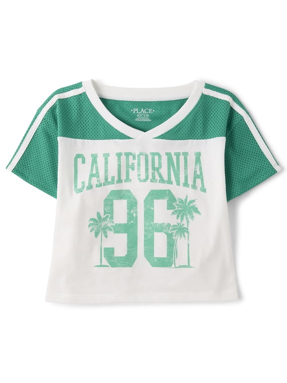 Girls Short Sleeve Quick Dry Mesh Cropped Football Tee, Sizes XS-XXL