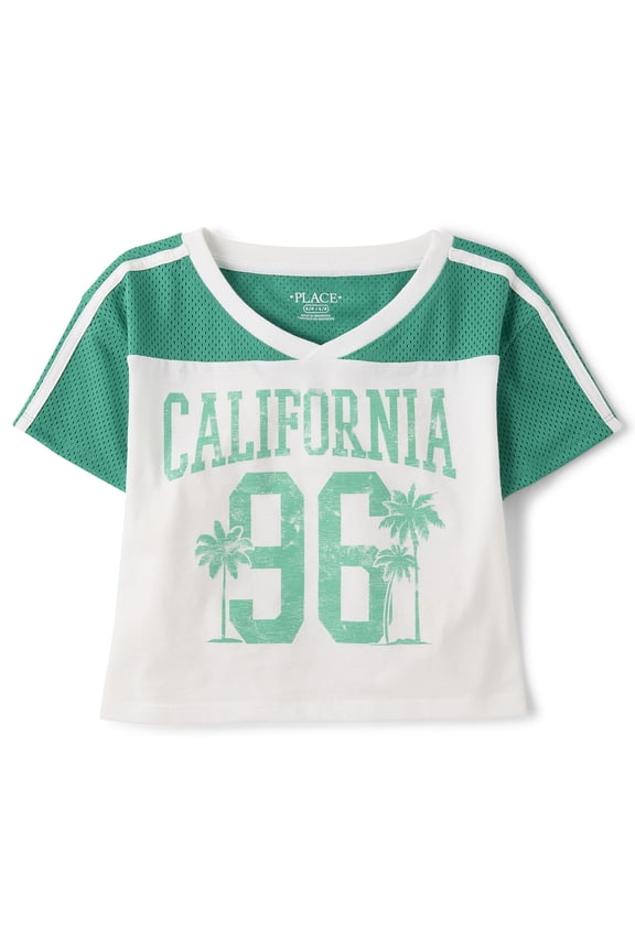 Girls Short Sleeve Quick Dry Mesh Cropped Football Tee, Sizes XS-XXL