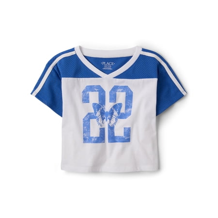 The Children's Place Girls Short Sleeve Quick Dry Mesh Cropped Football Tee, Sizes XS-XXL