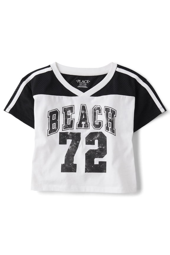 Girls Short Sleeve Quick Dry Mesh Cropped Football Tee, Sizes XS-XXL