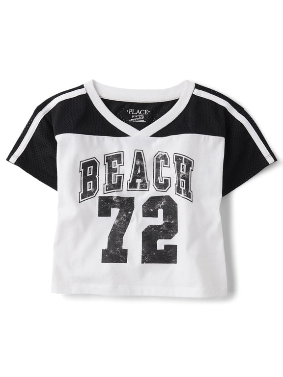 Girls Short Sleeve Quick Dry Mesh Cropped Football Tee, Sizes XS-XXL