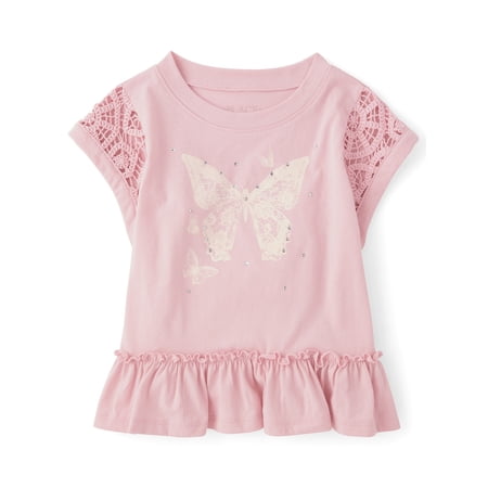 The Children's Place Girls Short Sleeve Rhinestone Crochet Peplum Top, Sizes XS-XXL