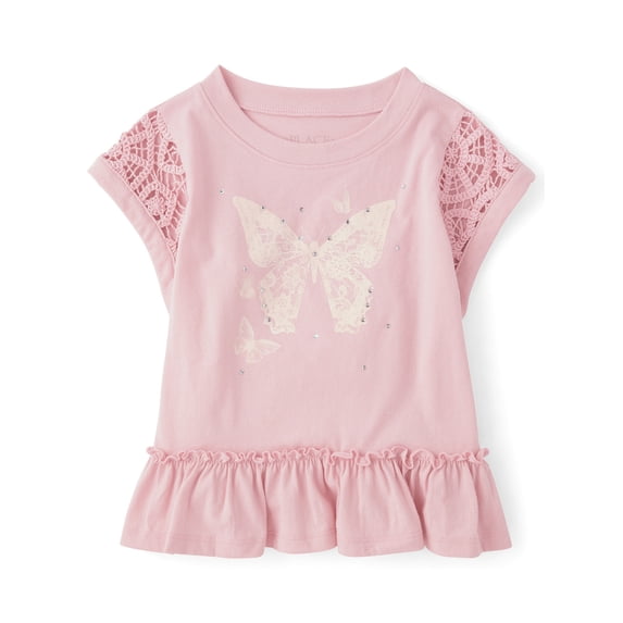 The Children's Place Girls Short Sleeve Rhinestone Crochet Peplum Top, Sizes XS-XXL